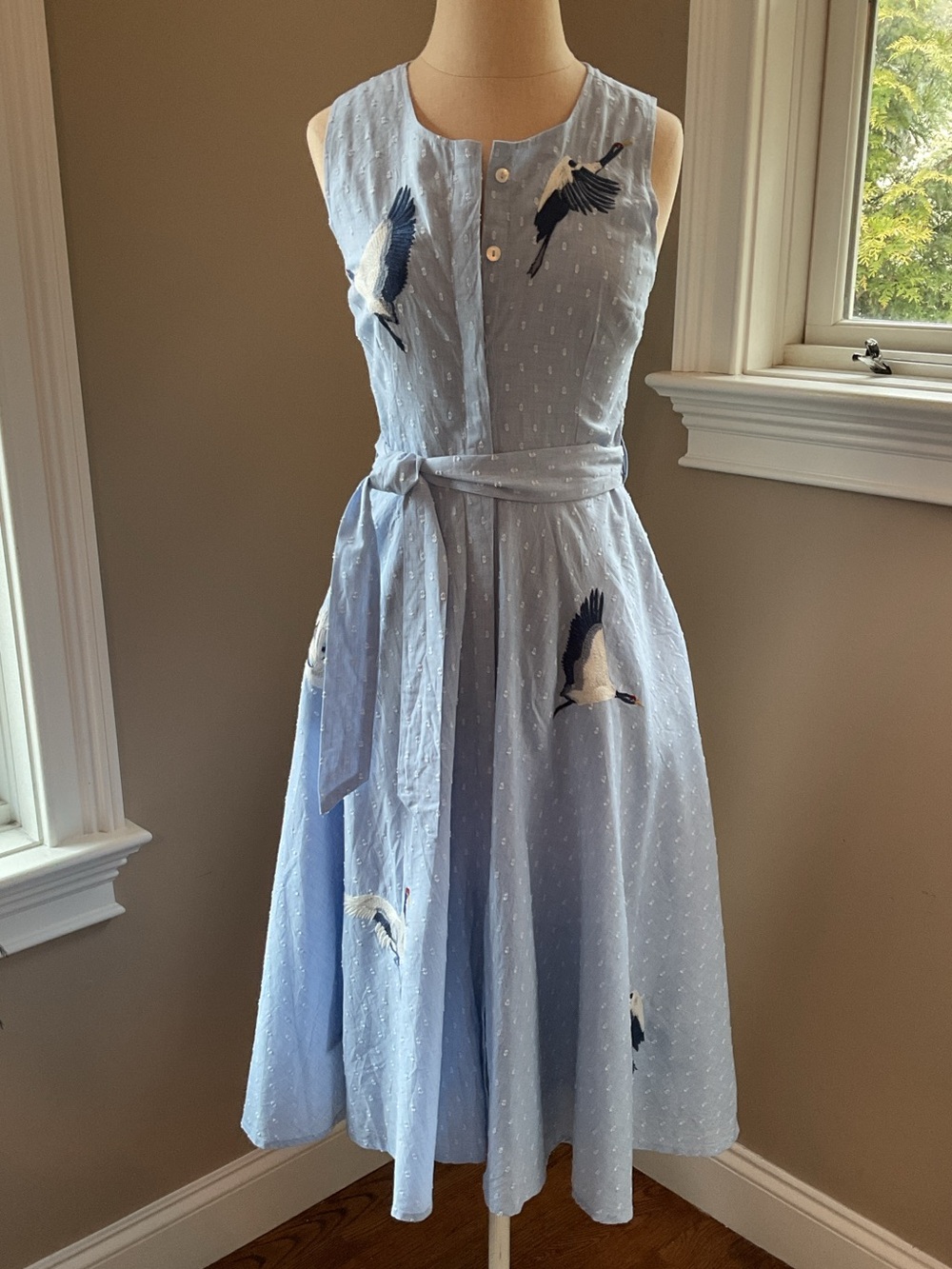 Roller Rabbit Dress Arlow Embroidered Crane Dress